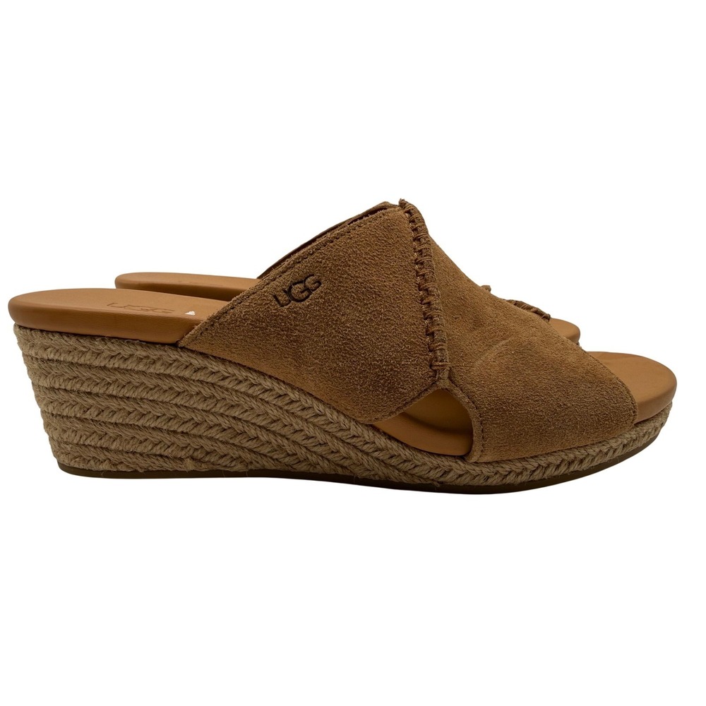 UGG Yarrow Wedge Sandals Womens 10 Brown Suede Espadrille Slide 1170512